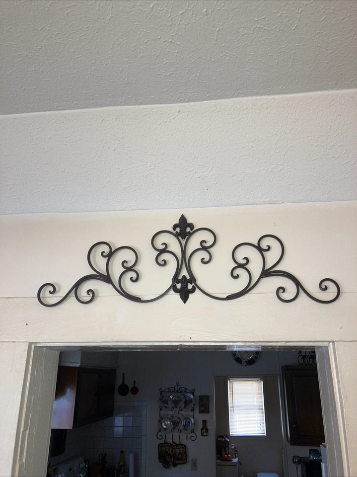 Dark Brown Wrought Iron Fleur De Lis Door Topper - Image 1 of 1