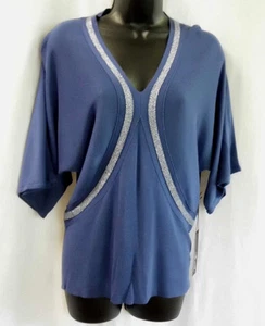 Vintage 1980er Willi Smith Pullover Gr. M Neu mit Etikett royalblau silberner Besatz Viskose V-Ausschnitt - Bild 1 von 12