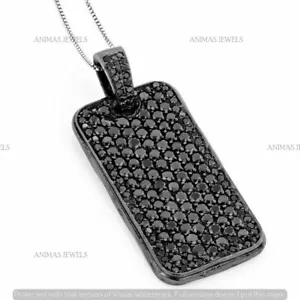 5.20 Ct Round Cut Moissanite Dog Tag Pendant 14K Black Gold Plated 18"Free Chain - Picture 1 of 5