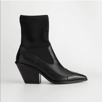 & Other Stories Black Leather Cowboy Sock Boot Size 6 1/2 - Image 1 of 4