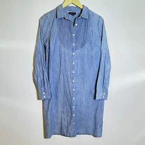 Lands End Women’s 6 Chambray Denim Bib Pleat Neckline Shirt Dress Flawed - Picture 1 of 7