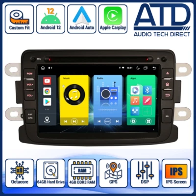 Carplay Android Radio Per Dacia Dokker Lodgy DVD GPS Sat Navigatore IPS Auto - Immagine 1 di 4