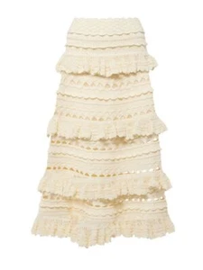 Falda midi de ganchillo Zimmermann Waverly | Crema, blanca, en capas, tejida, elástica - Imagen 1 de 8