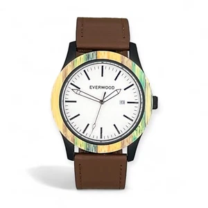 Men’s Premium Multi Bamboo & Brown Leather Watch - Gift For Him - Best Dad Gifts - Picture 1 of 6
