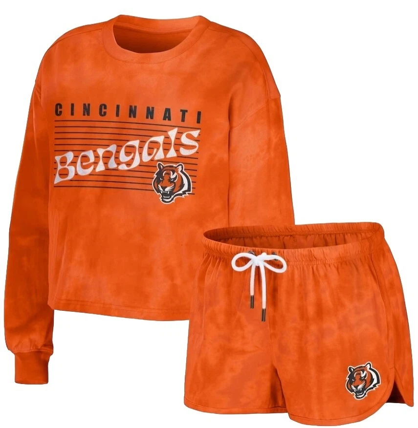 Cincinnati Bengals Tie-Dye 2 Piece Set Long Sleeve Crop Top & Shorts Size 2XL  - Image 1 of 1