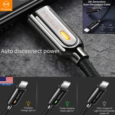 LED Auto Disconnect USB Data Cable Charger For iPhone 8 7 6s 12 11 13 14 Pro Max - Image 1 of 4