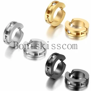 Men's Women's Stainless Steel Charm Hoop Huggie Non-Piercing Clip-on Earrings - Picture 1 of 21