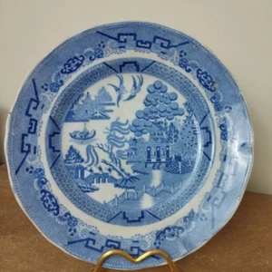 Antique c.1830, Pearl Ware 'Blue Willow' Pattern, Flo Blue, 26cm Plate - Picture 1 of 8