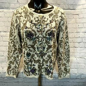 Coldwater Creek XL Tapestry Like Design Button Front Cardigan Sweater - Picture 1 of 5