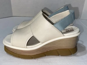 Sorel Joanie III kreidefarbene modische offene Zehenpartie Plateau Keilabsatz Slipper Fersenriemen-Sandalen - Bild 1 von 7