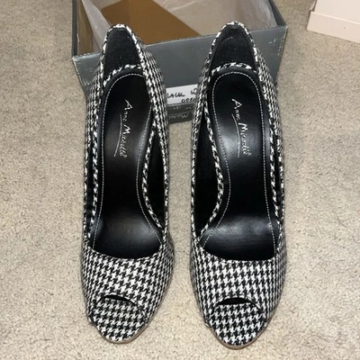 Anne Michelle черный белый Houndstooth заглянуть носок Stiletto 4,5» каблук в размер 7 - Изображение 1 из 4