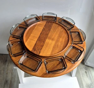 Piatto girevole anni 60 retrò design danese teak cabaret giostra conchiglie "Digsmed " - Foto 1 di 11