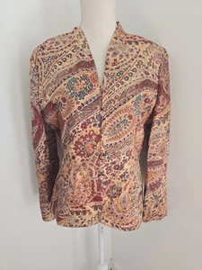 Camicetta giacca Adrianna Papell seta marrone floreale paisley bottoni boho vintage 10 M - Foto 1 di 12