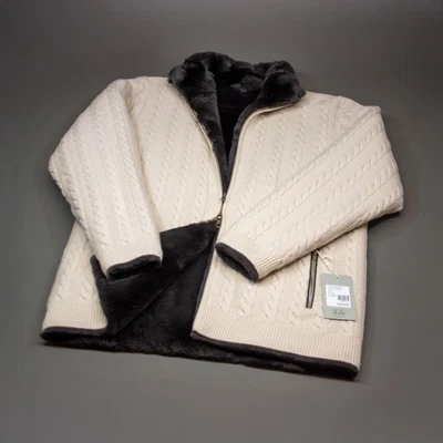 N Peal Fur Cashmere Aspen Cable Cardigan / RRP £1895 / Cashmere Rex Fur / Large - Image 1 of 4