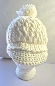 American Eagle Strickmütze weiß Puffstich Beanie mit Bommelkrempe Schnabel neu - Bild 1 von 10
