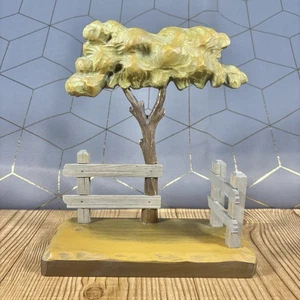 Vintage ANRI Italien Aufsteller Baum & Zaun Holzschnitzerei Figur Wandbehang Kunst - Bild 1 von 11