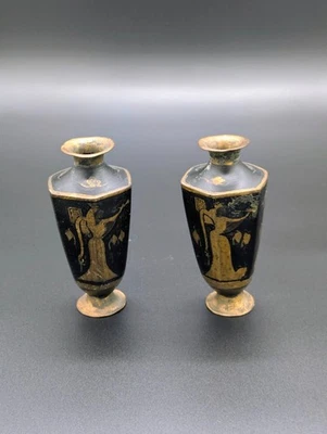 1930s Japanese Made Egyptian Revival Damascene Vases - Image 1 of 4