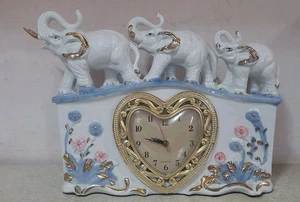 Vintage Porcelain Elephant Quartz Clock (14" x 10" x 2.5") - Picture 1 of 9