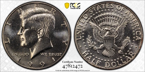 1991 D 50C KENNEDY HALF DOLLAR PCGS MS64 Protected by Gold Shield & TrueView Cover