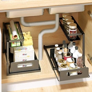 2 Tier Under Sink Organizer Sliding Storage Drawer for Kitchen Bathroom Cabinet - Picture 1 of 15
