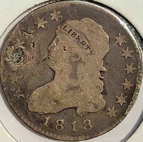 1818 Silver Capped Bust Quarter Damaged Cover