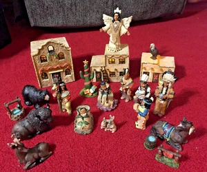 WMG 21 Pieces Adobe Native American Indian Nativity Set Creche Manger Christmas - Picture 1 of 12