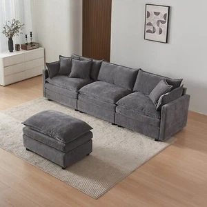 Modulares Sofa Eckcouch Modern Couch Modular Lounge Ecksofa mit Ottomane Grau - Bild 1 von 22
