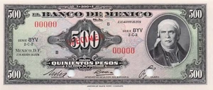 Mexico 500 Pesos Specimen 02.08.1974 Series BYV Uncirculated Banknote - Picture 1 of 2