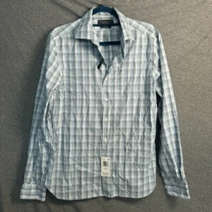 Bloomingdale’s Men’s Store Shirt Mens Size M White Striped Button Up 98% Cotton - Picture 1 of 10
