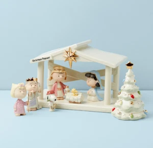 Neu Neu im Karton Lenox Peanuts der Weihnachtsfestzug Krippe mit Stern 8-teiliges Krippenset - Bild 1 von 5