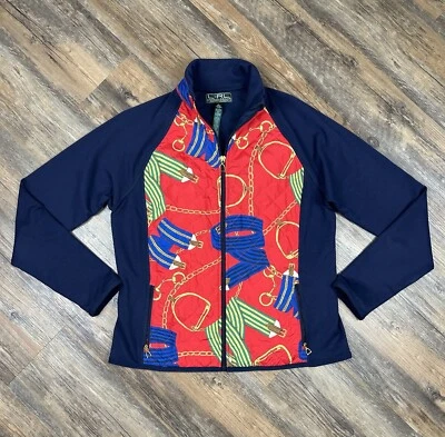 Lauren Active Ralph Lauren полный молнии куртка женщин L цепочка печать эластичной выстеганная - Изображение 1 из 4