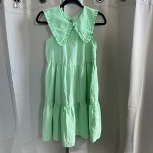 Zara Girls Dress Size 13 14 Green Tiered Boho Lyocell Peter Pan Collar 16726 - Picture 1 of 9