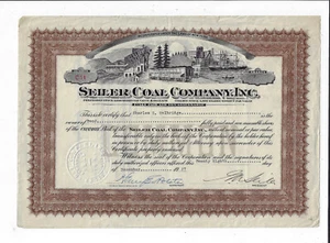 NEW YORK 1927 Seiler Coal Company Stock Certificate #51 - Picture 1 of 2