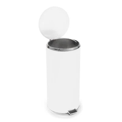 McKesson 81-45266 32-Quart Trash Can with Plastic Liner, Round White Steel Step - Image 1 of 4