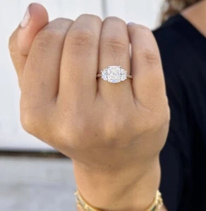 14K Solid Yellow Gold Cushion and Half Moon Moissanite Engagement Ring 3.00ctw - Picture 1 of 17