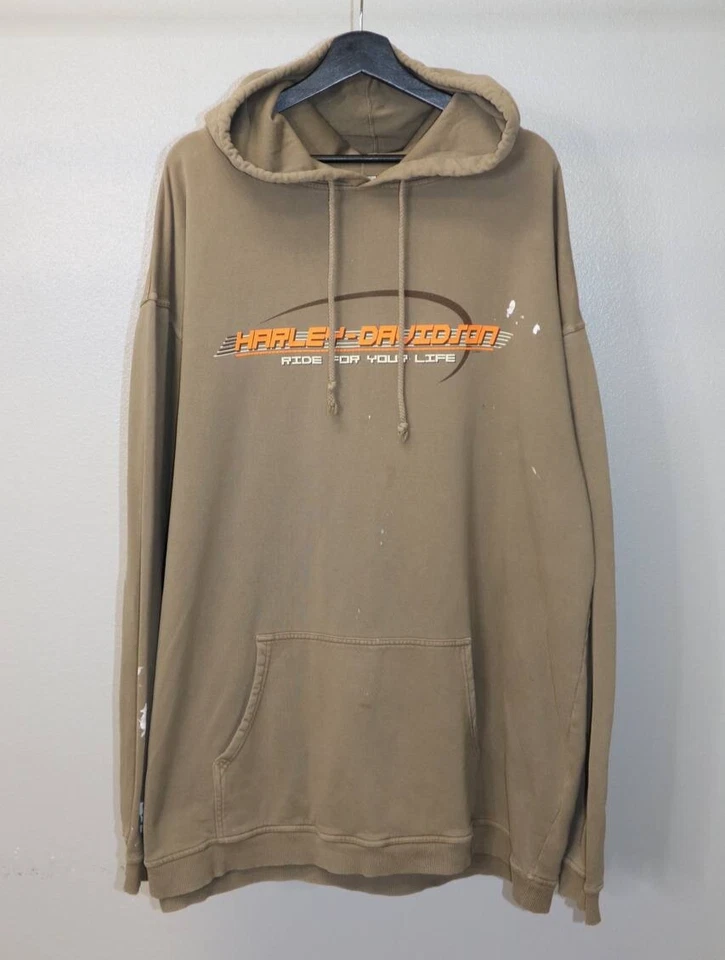 Vintage Y2K Harley Davidson Ride for your Life Hoodie Size Brown Khaki 2XL - Image 1 of 4