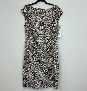 Abito tubino Anne Klein stampa leopardata vita raccolta taglia 14 nuovo con etichetta - Foto 1 di 6