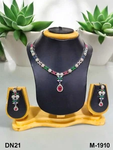 Conjunto nupcial de pendientes de joyería étnicos enchapados en plata india AD CZ - Imagen 1 de 49