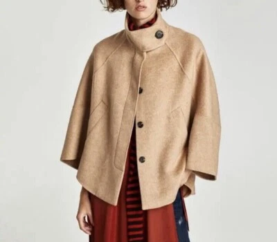 Zara Mezcla de Lana Camel Capa Cuello Manga Larga Talla XLarge Para Mujer’s Foto 1 de 4