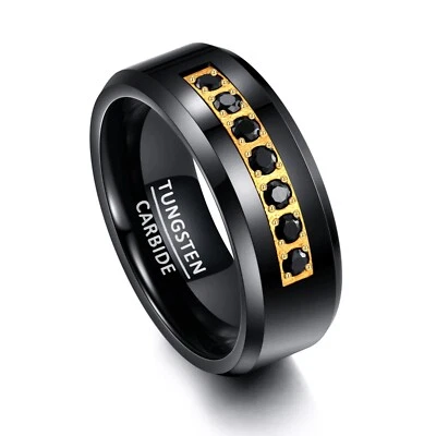 Alianza de boda de carburo de tungsteno con anillos de circonita cúbica de 8 mm para hombre ajuste cómodo Foto 1 de 4