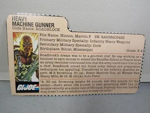 GI JOE -- 1984 ROADBLOCK file card - 10 + items = FREE SHIP -- GIJOE - Picture 1 of 2