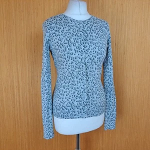 GAP Animal Print Cardigan Grey 100% Cotton Knit Womens Small UK 10 - Picture 1 of 9