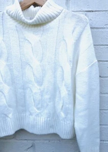 New Gianni Bini Beige Cable Turtleneck Oversized Ivory Sweater Top XL - Picture 1 of 4