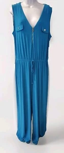 Emma & Michele Jumpsuit Woman's XL Stretch Blue One Piece Elastic Waist Outfit - Picture 1 of 10