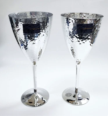 Nuovo Tommy Bahama Metallico Argento Specchio Riflettente Vino Acqua Calice Stem - Immagine 1 di 4