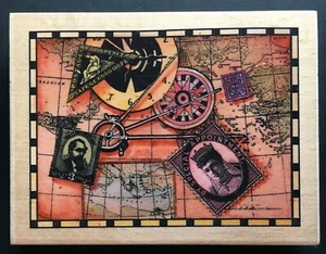Great Britain Country Symbols Postage Four Pence Queen Map Wood Rubber Stamp - Picture 1 of 3