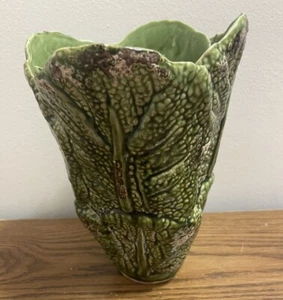 Clay/Ceramic Majolica Style Cabbage Leaf Vase. 9-1/2”. EUC - Picture 1 of 7