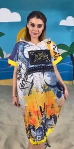 LaVelina Kleid mit künstlerischem Print und Kapuze Gr. 22/52 Made in Turkey - Bild 1 von 4