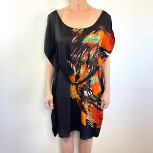 Wayne Cooper Size 16 XL Black Orange Multicoloured Print Tunic Dress Designer