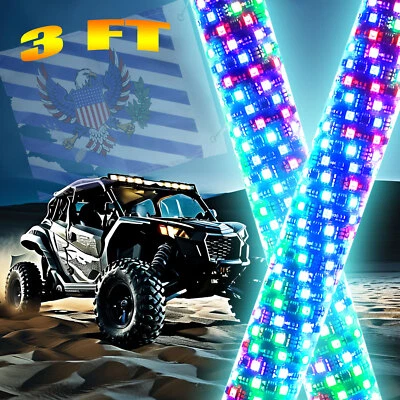 3FT Fat LED Whip APP Control Antena RGB Quick Release Whip Light for UTV ATV RZR - Image 1 of 4